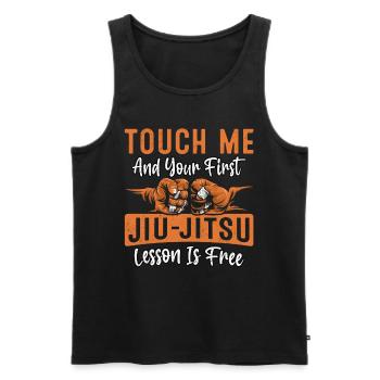 Touch me and your first Jiu-Jitsu Lesson is free - Männer Premium Bio Tank Top - Schwarz - Vorne - Michal (187cm)