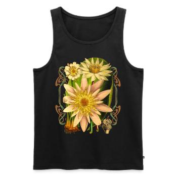 Nénuphar botanique Vintage, fleur de Lotus - Débardeur bio Premium Homme - noir - Devant - Michal (187cm)