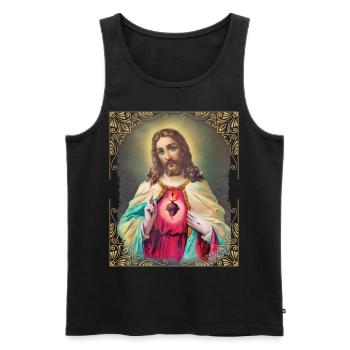 Vintage Jésus-Christ avec coeur flamboyant - Débardeur bio Premium Homme - noir - Devant - Michal (187cm)