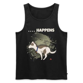 Shit happens Spruch, lustiger Hund im Comic Stil - Männer Premium Bio Tank Top - Schwarz - Vorne - AI Model Male 178 light (178cm)