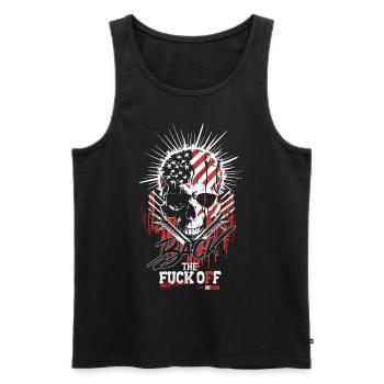 Streetwear Design "Back the Fuck Off" - Männer Premium Bio Tank Top - Schwarz - Vorne - AI Model Male 178 light (178cm)