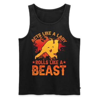 Agit comme une dame, roule comme une bête BJJ - Débardeur bio Premium Homme - noir - Devant - AI Model Male 178 light (178cm)