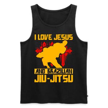 I love Jesus and Brazilian Jiu-Jitsu - Männer Premium Bio Tank Top - Schwarz - Vorne - Michal (187cm)