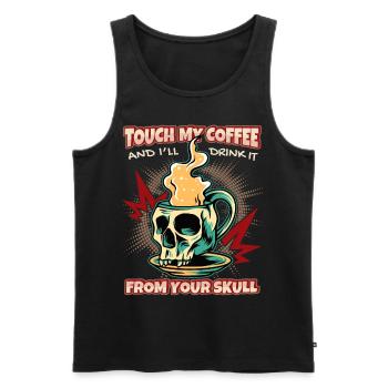 Lustiger Kaffeetrinker Spruch mit Skull Totenkopf - Männer Premium Bio Tank Top - Schwarz - Vorne - Michal (187cm)