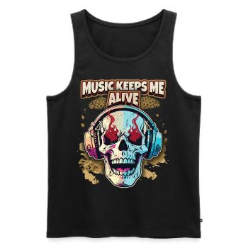 Lustiger Totenkopf mit Kopfhörer, Music Lover - Männer Premium Bio Tank Top - Schwarz - Vorne - AI Model Male 178 light (178cm)