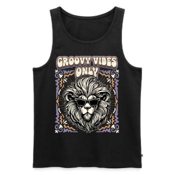 Tête de Lion vintage des années 1970, Groovy Vibes seulement en disant - Débardeur bio Premium Homme - noir - Devant - Michal (187cm)