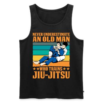 Ne sous-estimez jamais un vieil homme qui s’entraîne au JiuJitsu - Débardeur bio Premium Homme - noir - Devant - Michal (187cm)