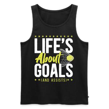 Hockey sur gazon : La vie est une question d’objectifs - Débardeur bio Premium Homme - noir - Devant - AI Model Male 178 light (178cm)