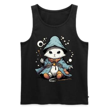Cute Magical Cat Fantasy Kitten Sorcerer Mage Kawa - Männer Premium Bio Tank Top - Schwarz - Vorne - AI Model Male 178 light (178cm)