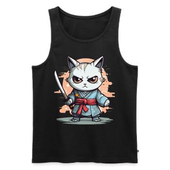 Cute Samurai Cat Kawaii Japanese Ronin Aesthetic A - Männer Premium Bio Tank Top - Schwarz - Vorne - AI Model Male 178 light (178cm)