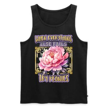 Illustration botanique de pivoine, pivoine disant - Débardeur bio Premium Homme - noir - Devant - AI Model Male 178 light (178cm)