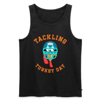 S’attaquer à la journée de la dinde Football américain Thanksgiving - Débardeur bio Premium Homme - noir - Devant - AI Model Male 178 light (178cm)