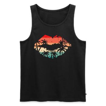 Beach Vacation Tropical Lips Vintage Summer Sunset - Männer Premium Bio Tank Top - Schwarz - Vorne - Michal (187cm)