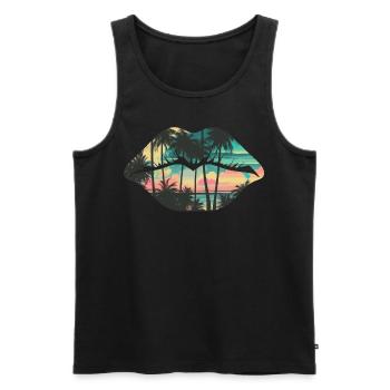 Beach Palm Tree Lips Tropical Summer Retro Sunset - Männer Premium Bio Tank Top - Schwarz - Vorne - Michal (187cm)