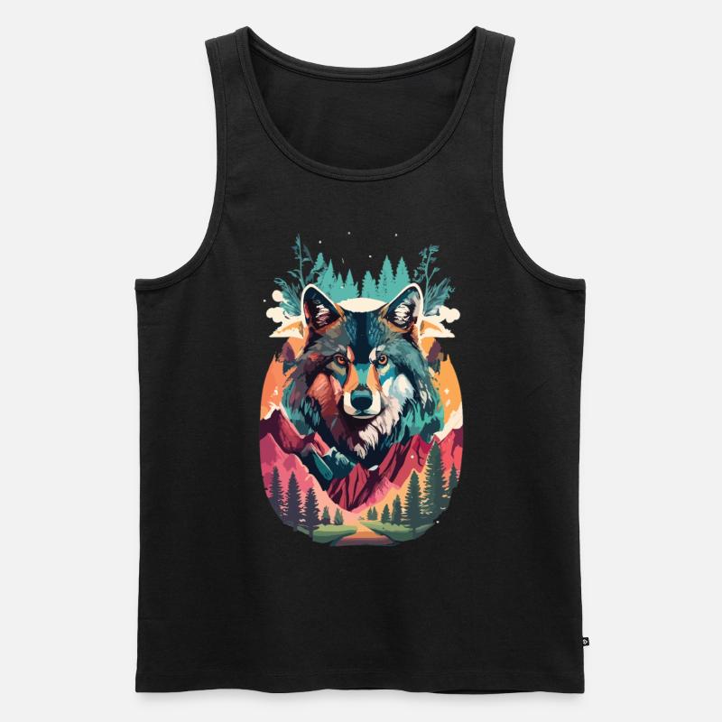 Wolfsgeist in der Wildnis - Männer Premium Bio Tank Top - Schwarz