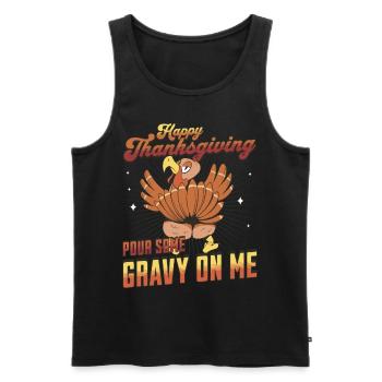Joyeux Thanksgiving - Versez de la sauce sur moi Dinde - Débardeur bio Premium Homme - noir - Devant - Michal (187cm)