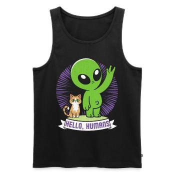 bande dessinée extraterrestre drôle, extraterrestres avec chat, dire - Débardeur bio Premium Homme - noir - Devant - AI Model Male 178 light (178cm)