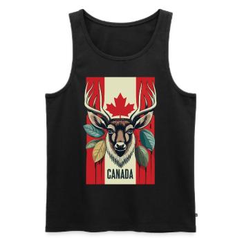 Cerf du Canada Feuille d’érable - Débardeur bio Premium Homme - noir - Devant - AI Model Male 178 light (178cm)