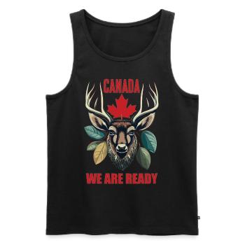 Cerf du Canada Feuille d’érable - Débardeur bio Premium Homme - noir - Devant - AI Model Male 178 light (178cm)