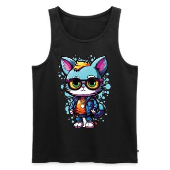 Anime Hipster Cat Sunglasses Japanese Graffiti - Männer Premium Bio Tank Top - Schwarz - Vorne - Michal (187cm)