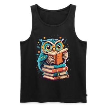 Wise Owl in Reading Paradise: Unique Design - Men's Premium Organic Tank Top - black - Front - AI Model Male 178 light (178cm)