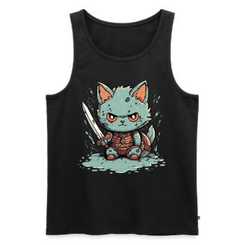 Cute Warrior Cat Barbarian Kawaii Cat Anime - Männer Premium Bio Tank Top - Schwarz - Vorne - AI Model Male 178 light (178cm)