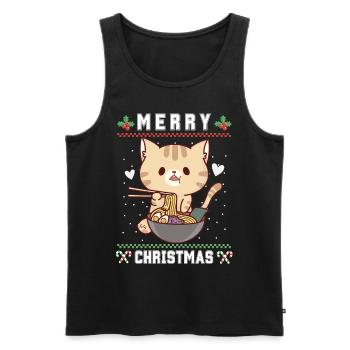 Chat d’anime kawaii mignon avec Ramen Noël laid - Débardeur bio Premium Homme - noir - Devant - Michal (187cm)