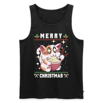 Chat d’anime kawaii mignon avec Ramen Noël laid - Débardeur bio Premium Homme - noir - Devant - Michal (187cm)