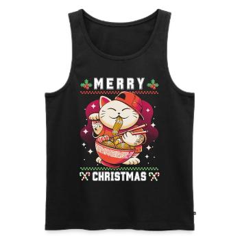 Chat d’anime kawaii mignon avec Ramen Noël laid - Débardeur bio Premium Homme - noir - Devant - Michal (187cm)