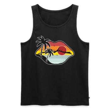 Summer Vacation Retro Lips Tropical Beach Sunset - Männer Premium Bio Tank Top - Schwarz - Vorne - Michal (187cm)