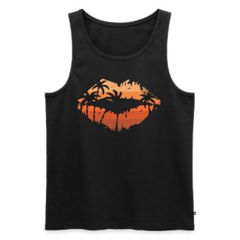 Retro Beach Palm Tree Tropical Lips Sunset Summer - Männer Premium Bio Tank Top - Schwarz - Vorne - Michal (187cm)