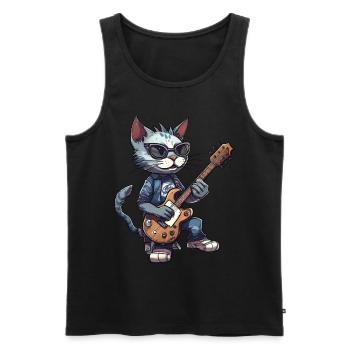 Cat Musician Guitarist Guitar Music Lover Cat - Männer Premium Bio Tank Top - Schwarz - Vorne - Michal (187cm)