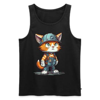 Construction Worker Cat Hard hat Concrete Worker C - Männer Premium Bio Tank Top - Schwarz - Vorne - Michal (187cm)