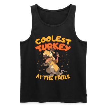 Thanksgiving T-Rex Coolest Turkey at the Table - Männer Premium Bio Tank Top - Schwarz - Vorne - AI Model Male 178 light (178cm)