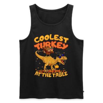 Thanksgiving T-Rex Coolest Turkey at the Table - Männer Premium Bio Tank Top - Schwarz - Vorne - AI Model Male 178 light (178cm)