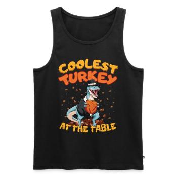 Thanksgiving T-Rex Coolest Turkey at the Table - Männer Premium Bio Tank Top - Schwarz - Vorne - AI Model Male 178 light (178cm)