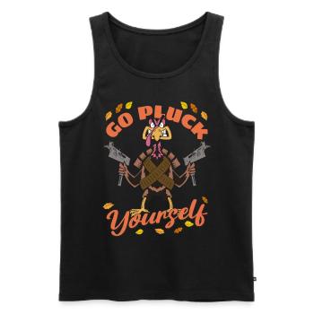 Funny Turkey Go Pluck Yourself Hunter Thanksgiving - Men's Premium Organic Tank Top - black - Front - Michal (187cm)