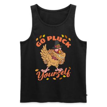 Funny Turkey Go Pluck Yourself Hunter Thanksgiving - Men's Premium Organic Tank Top - black - Front - Michal (187cm)
