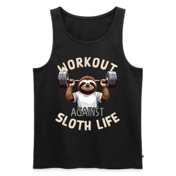 Lustiges Faultier Workout Gym Spruch Design - Männer Premium Bio Tank Top - Schwarz - Vorne - AI Model Male 178 light (178cm)