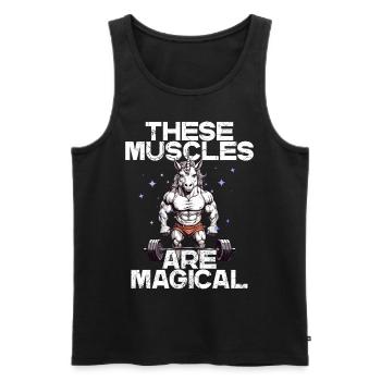 Magic Muscles Unicorn Fitness Saying - Men's Premium Organic Tank Top - black - Front - AI Model Male 178 light (178cm)