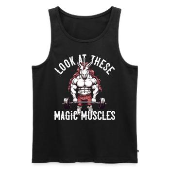 Magic Muscles Einhorn Powerlifting Fun - Männer Premium Bio Tank Top - Schwarz - Vorne - Michal (187cm)