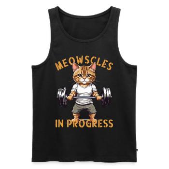 Cat Bodybuilder « Miaousses en cours » Dire - Débardeur bio Premium Homme - noir - Devant - Michal (187cm)