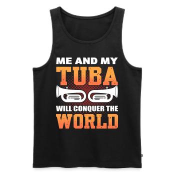 Moi et mon tuba allons conquérir le joueur de tuba mondial - Débardeur bio Premium Homme - noir - Devant - Michal (187cm)