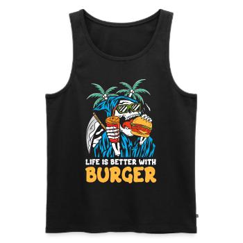 Mit Burger ist das Leben besser | Reaper Beach Schädel - Männer Premium Bio Tank Top - Schwarz - Vorne - AI Model Male 178 light (178cm)