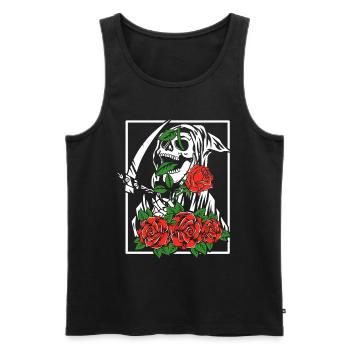 Sensenmann mit Rosen | Totenkopf Blumen - Männer Premium Bio Tank Top - Schwarz - Vorne - Michal (187cm)