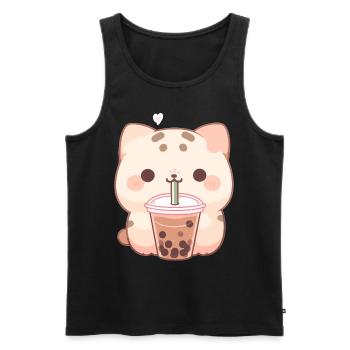 Boissons pour chats kawaii Boba Bubble Tea Chibi - Débardeur bio Premium Homme - noir - Devant - AI Model Male 178 light (178cm)