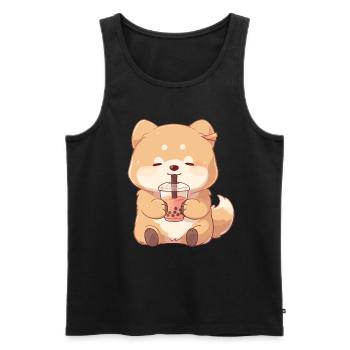 Kawaii Corgi Dog Drinks Boba Bubble Tea Chibi - Débardeur bio Premium Homme - noir - Devant - Michal (187cm)