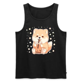Kawaii Corgi Dog Drinks Boba Bubble Tea Chibi - Débardeur bio Premium Homme - noir - Devant - Michal (187cm)