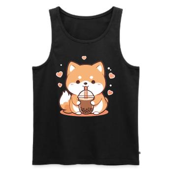 Kawaii Corgi Dog Drinks Boba Bubble Tea Chibi - Débardeur bio Premium Homme - noir - Devant - Michal (187cm)
