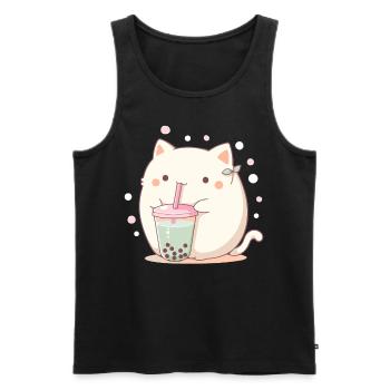Boissons pour chats kawaii Boba Bubble Tea Chibi - Débardeur bio Premium Homme - noir - Devant - AI Model Male 178 light (178cm)